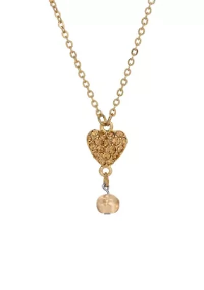 Gold Tone Heart Bead Drop Necklace 16" A