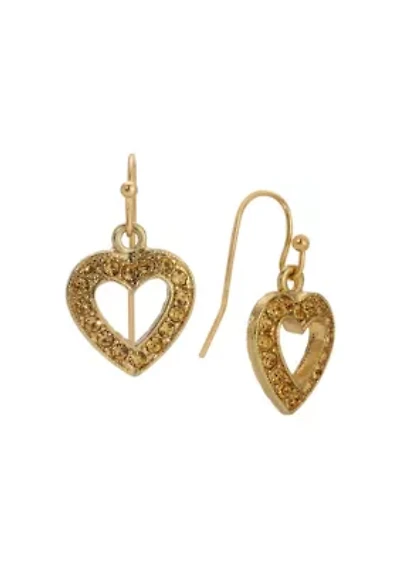Gold Tone Heart Bead Drop Wire Earrings