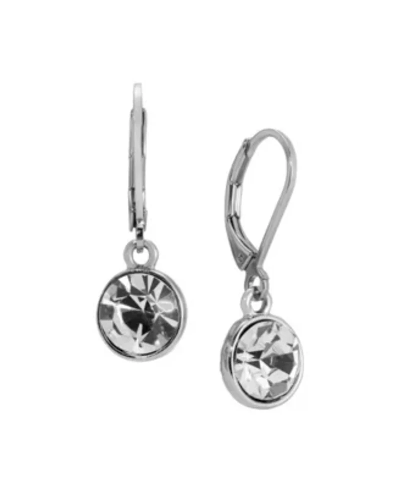 Silver Tone Clear Crystal Faceted Drop Earrings