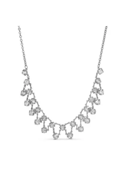 Silver Tone Clear Crystal Chanel Drop 18" Necklace