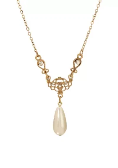 Crystal Faux Pearl Y-Necklace 16" Adj.
