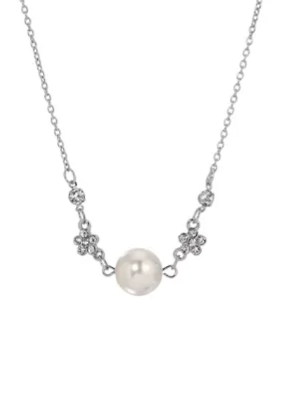 Silver Tone Pearl Necklace 16" Adj.