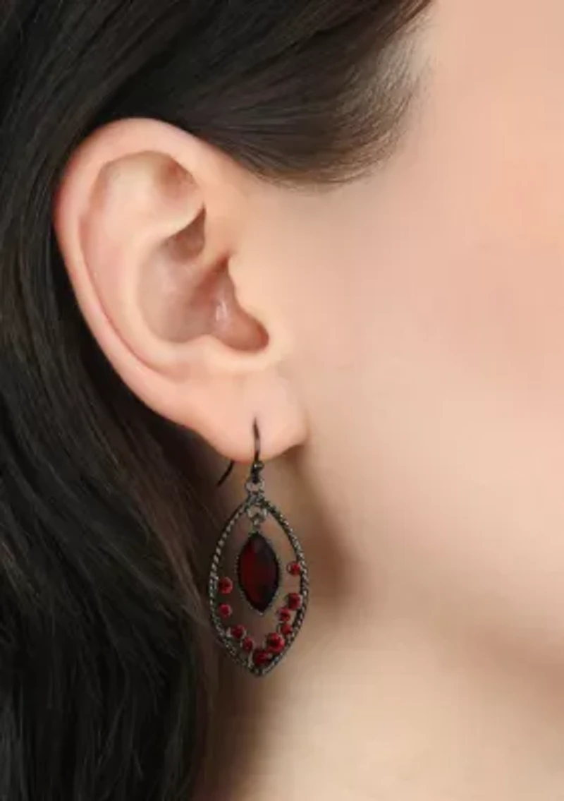 Black Tone Red Faceted Oval Drop Earring