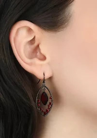 Black Tone Red Faceted Oval Drop Earring