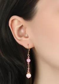 Gold Tone Pink Bead Drop Earrings