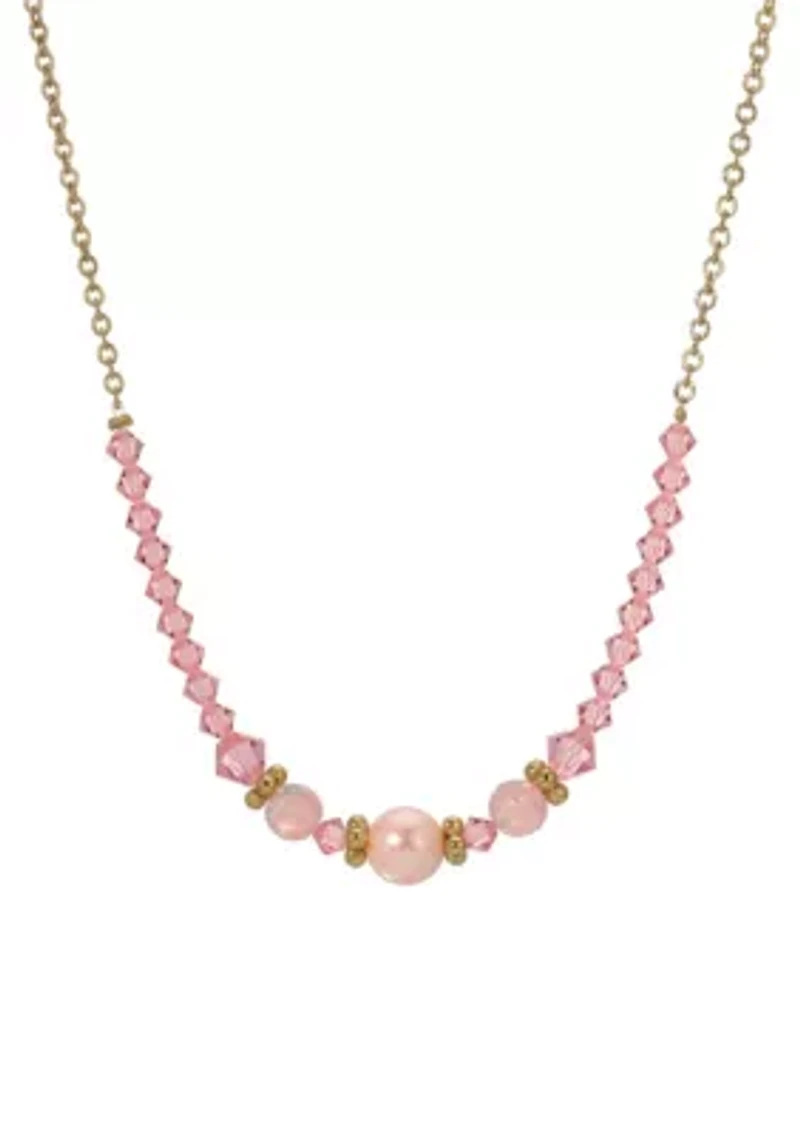 Graduated Pink Bead Necklace 16" Adj.