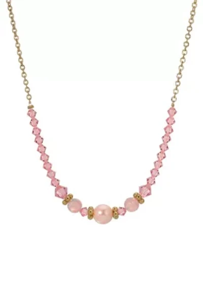 Graduated Pink Bead Necklace 16" Adj.