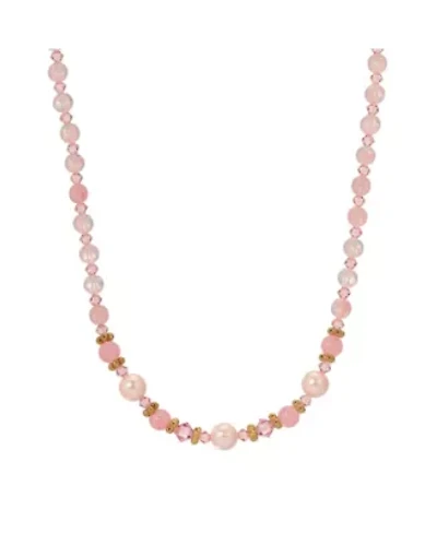 Gold Tone Pink Multi Bead Necklace 16" Adj.