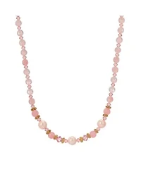 Gold Tone Pink Multi Bead Necklace 16" Adj.