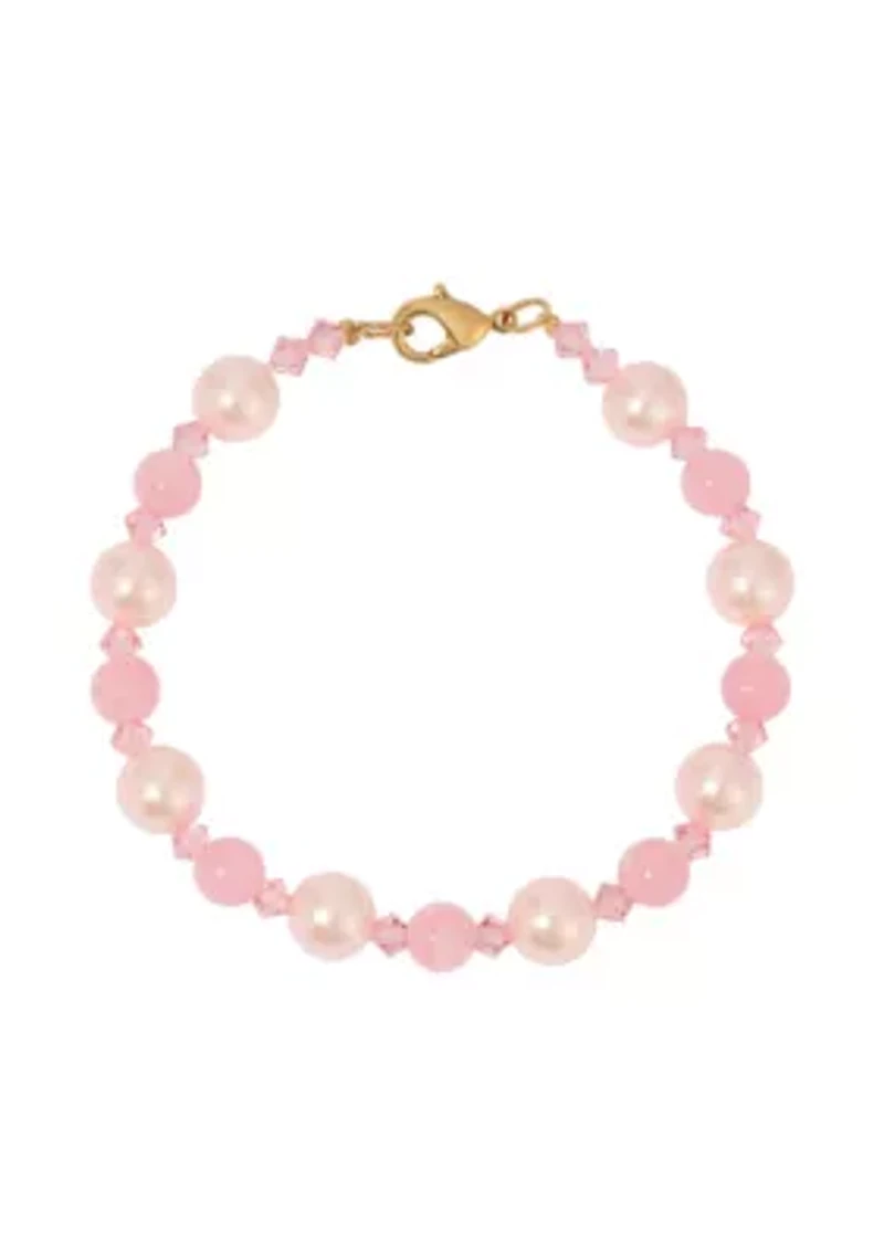 Gold Tone Pink Bead Bracelet