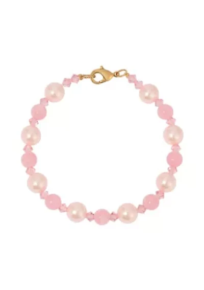 Gold Tone Pink Bead Bracelet