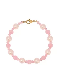 Gold Tone Pink Bead Bracelet