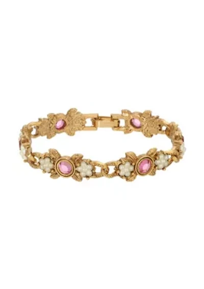 Gold Tone Stone & Faux Pearl Bracelet