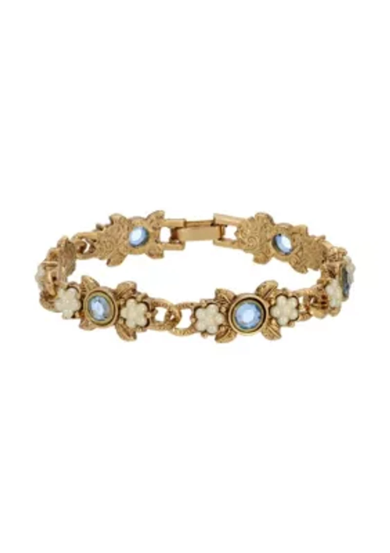 Gold Tone Stone & Faux Pearl Bracelet