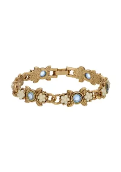 Gold Tone Stone & Faux Pearl Bracelet