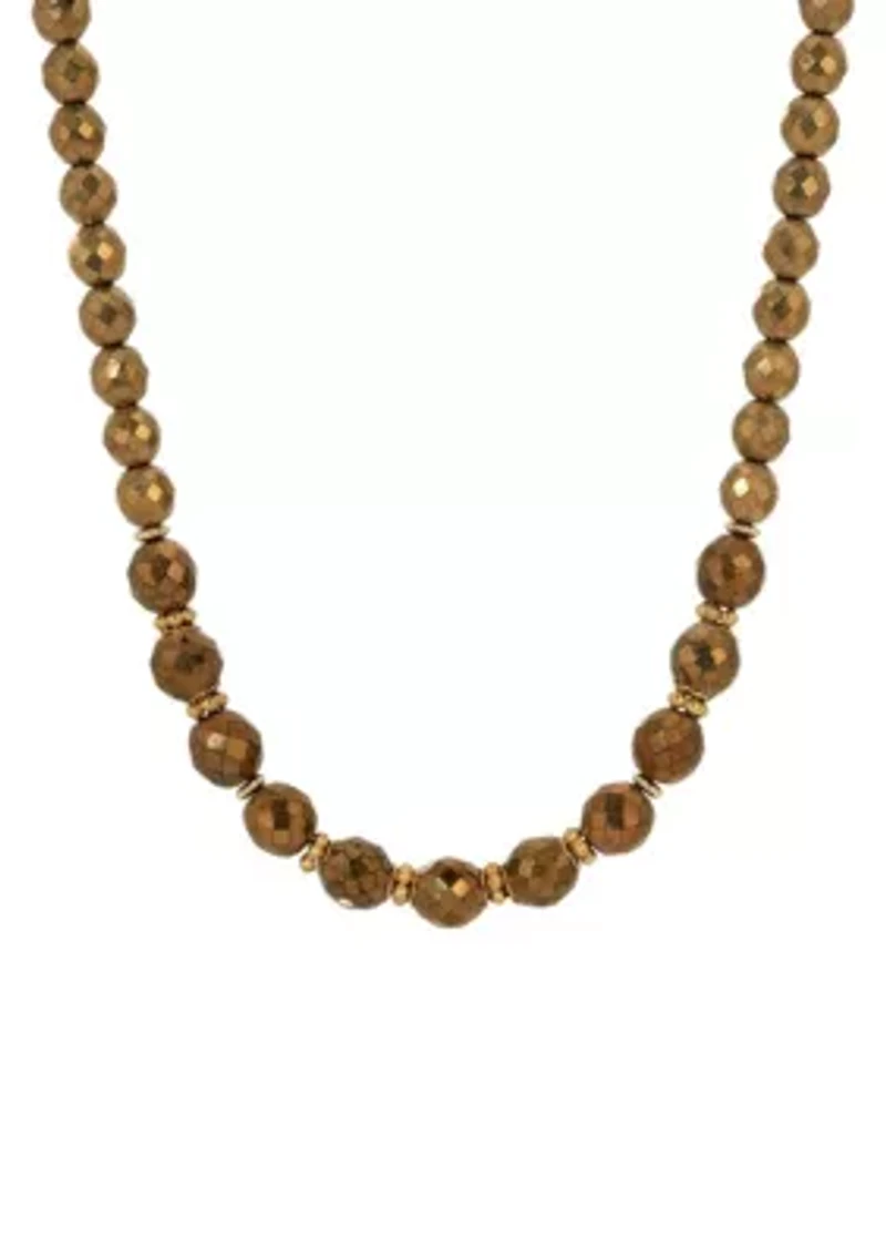 Gold Tone Bronze Bead Necklace 16" Adj.