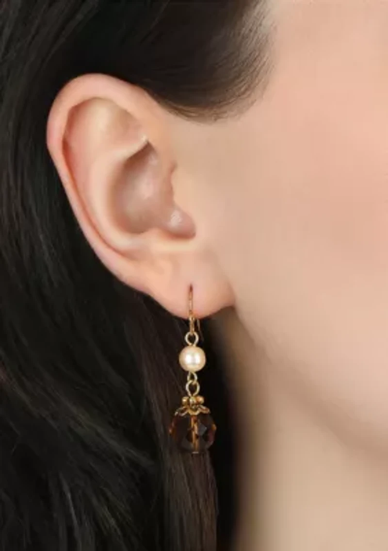 Faux Pearl Topaz double drop earrings
