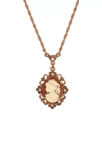 Oval Cameo Crystal Necklace 15" Adj.