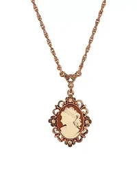 Oval Cameo Crystal Necklace 15" Adj.