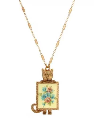14k Gold Dipped Cat Flwr Decal Necklace