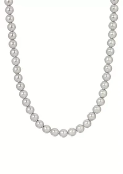 Silver Tone Grey Faux Pearl Necklace 18"