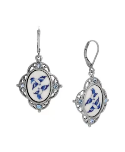 Silver Tone Blue Willow Stone Crystal Earrings