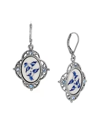 Silver Tone Blue Willow Stone Crystal Earrings