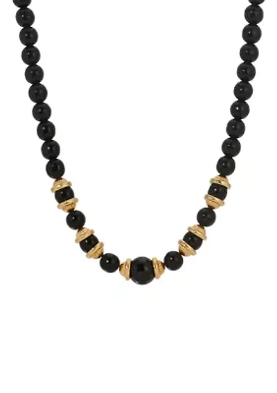 Gold Tone Black & Gold Beads Necklace 16" Adj.
