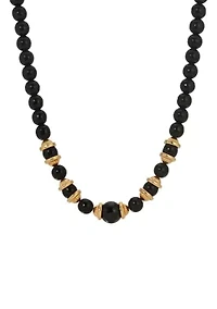 Gold Tone Black & Gold Beads Necklace 16" Adj.