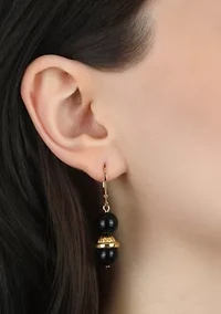Jet & Gold Bead Drop Leverback Earrings
