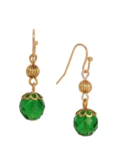 Gold Tone Green & Gold Bead Wire Earrings