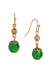 Gold Tone Green & Gold Bead Wire Earrings