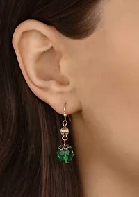 Gold Tone Green & Gold Bead Wire Earrings
