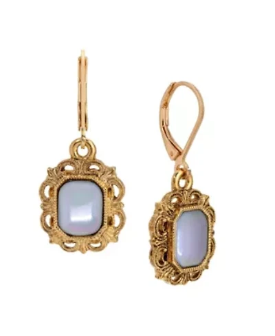 Gold Tone Rectangle Stone Leverback Earrings