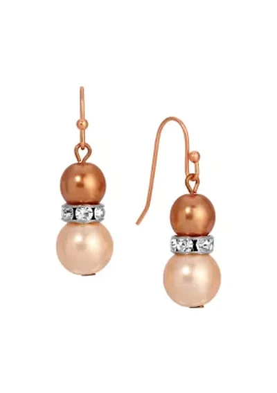 Copper Tone Multi-Color Faux Pearl Bead Drop Earrings