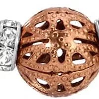 Copper Tone Faux Pearl Filigree Bead Strand Necklace 16"