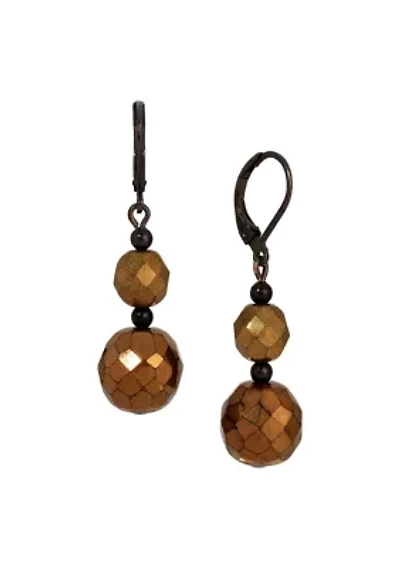Black Tone Bronze Faceted Bead Drop Earrings