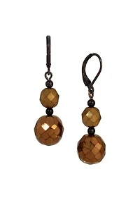 Black Tone Bronze Faceted Bead Drop Earrings