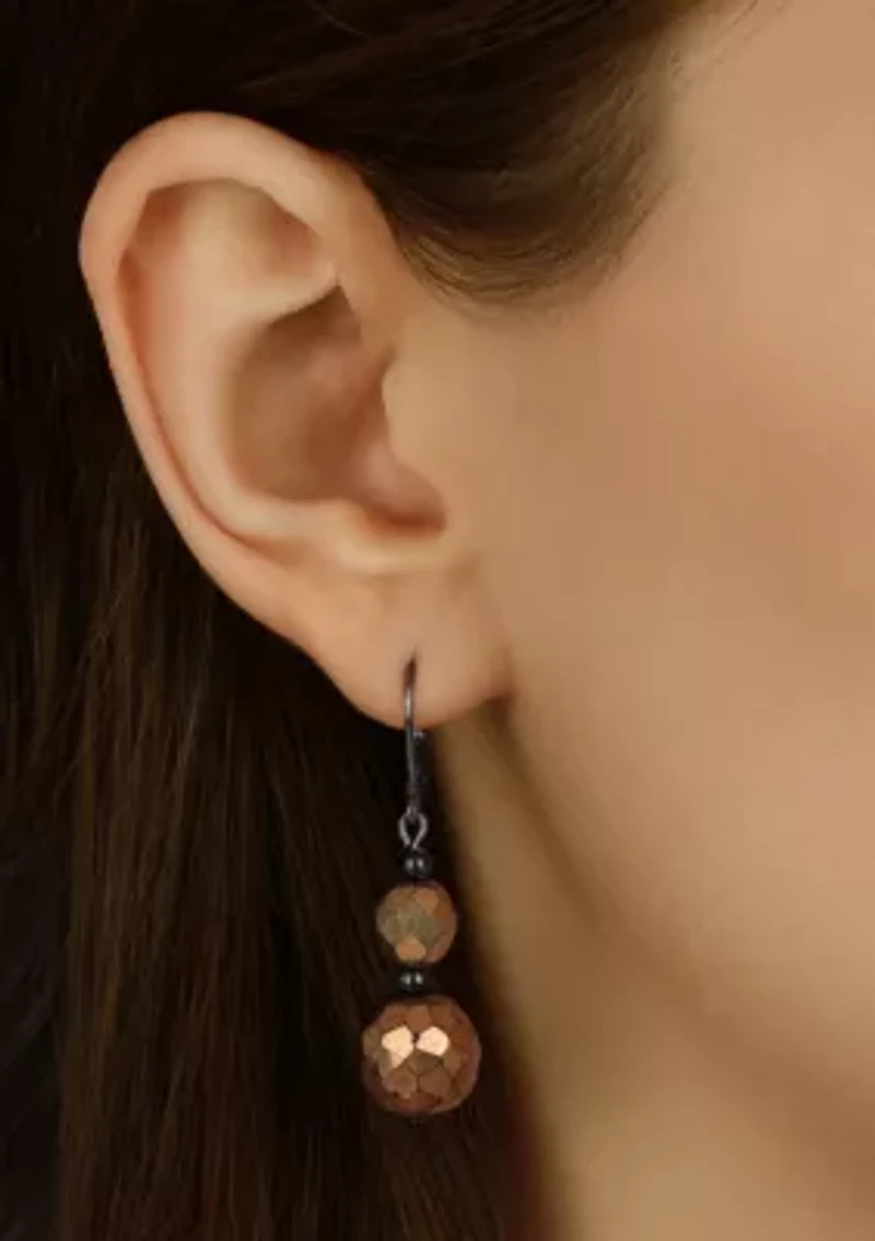 Black Tone Bronze Faceted Bead Drop Earrings