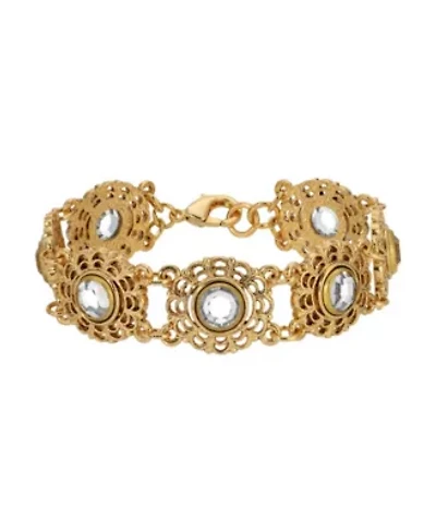 Gold Tone Round Filigree With Crystals Bracelet