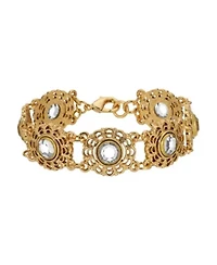 Gold Tone Round Filigree With Crystals Bracelet