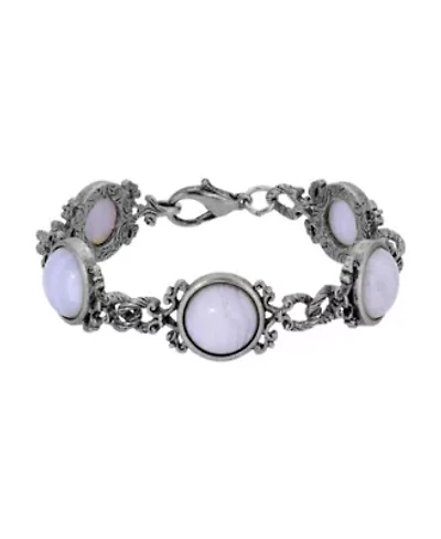 Pewter Tone Blue Lace Cabochon Bracelet