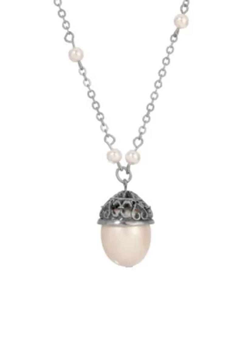 Faux Pearl Bead Drop Necklace 20"