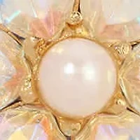 Gold Tone AB Crystal & Faux Pearl Flower Stud Earrings