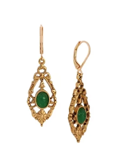 Gold Tone Teardrop Oval Stone Earrings