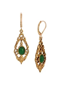 Gold Tone Teardrop Oval Stone Earrings