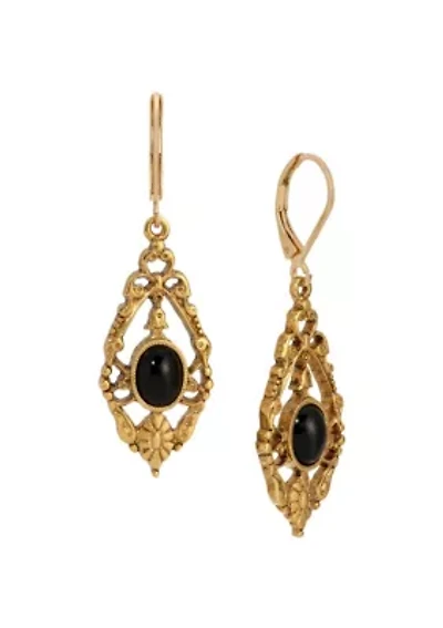 Gold Tone Teardrop Oval Stone Earrings
