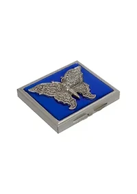 Pewter Tone Blue Enamel Butterfly Compact Mirror
