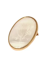 Oval Flower & Bird Etched MOP Pin