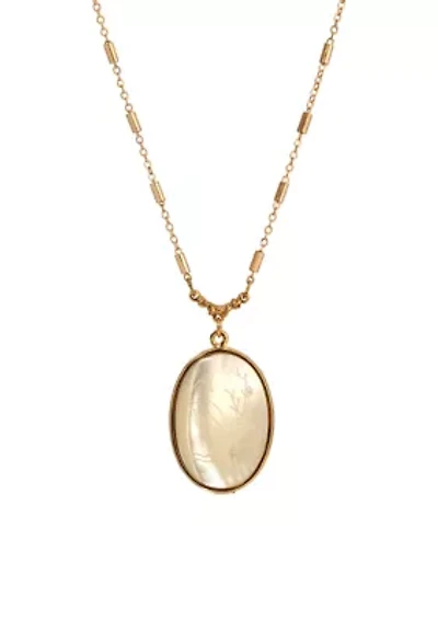 Oval Flower & Bird Etched MOP Pendant 18